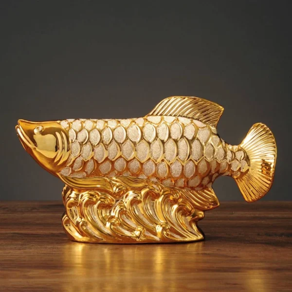 32156dbb74e665cb7ade46a2dfd08cb7.webp Ceramic Golden Arowana Feng Shui Ornament