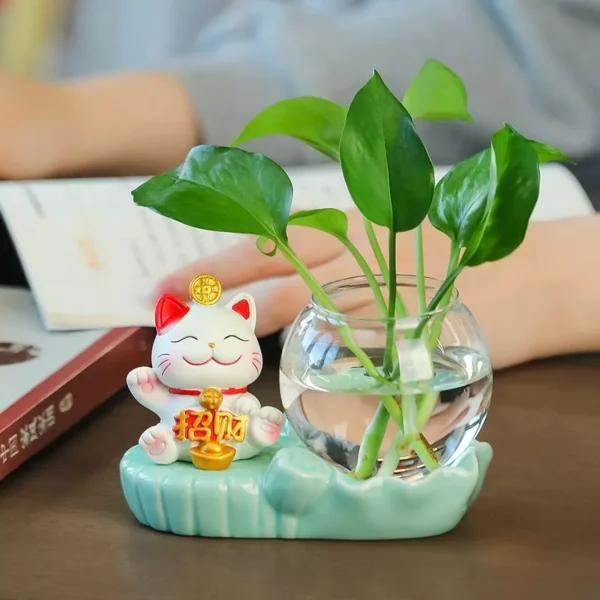 Lucky Cat Hydroponic Vase Ornament