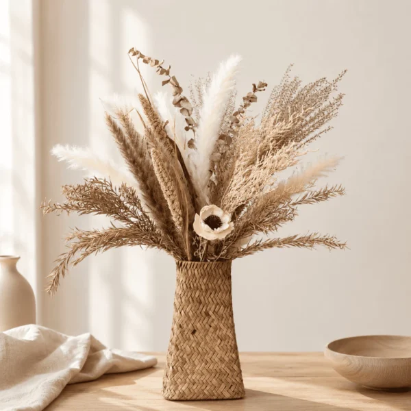Dried Pampas Bouquet Woven Vase H60cm